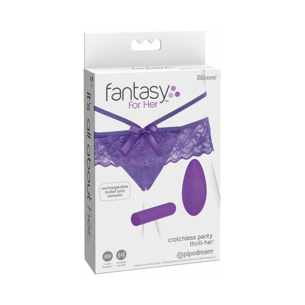 Pipedream Fantasy For Her Crotchless Panty Thrill-Her & Remote-Controlled Rechargeable Bullet Vibrator Purple